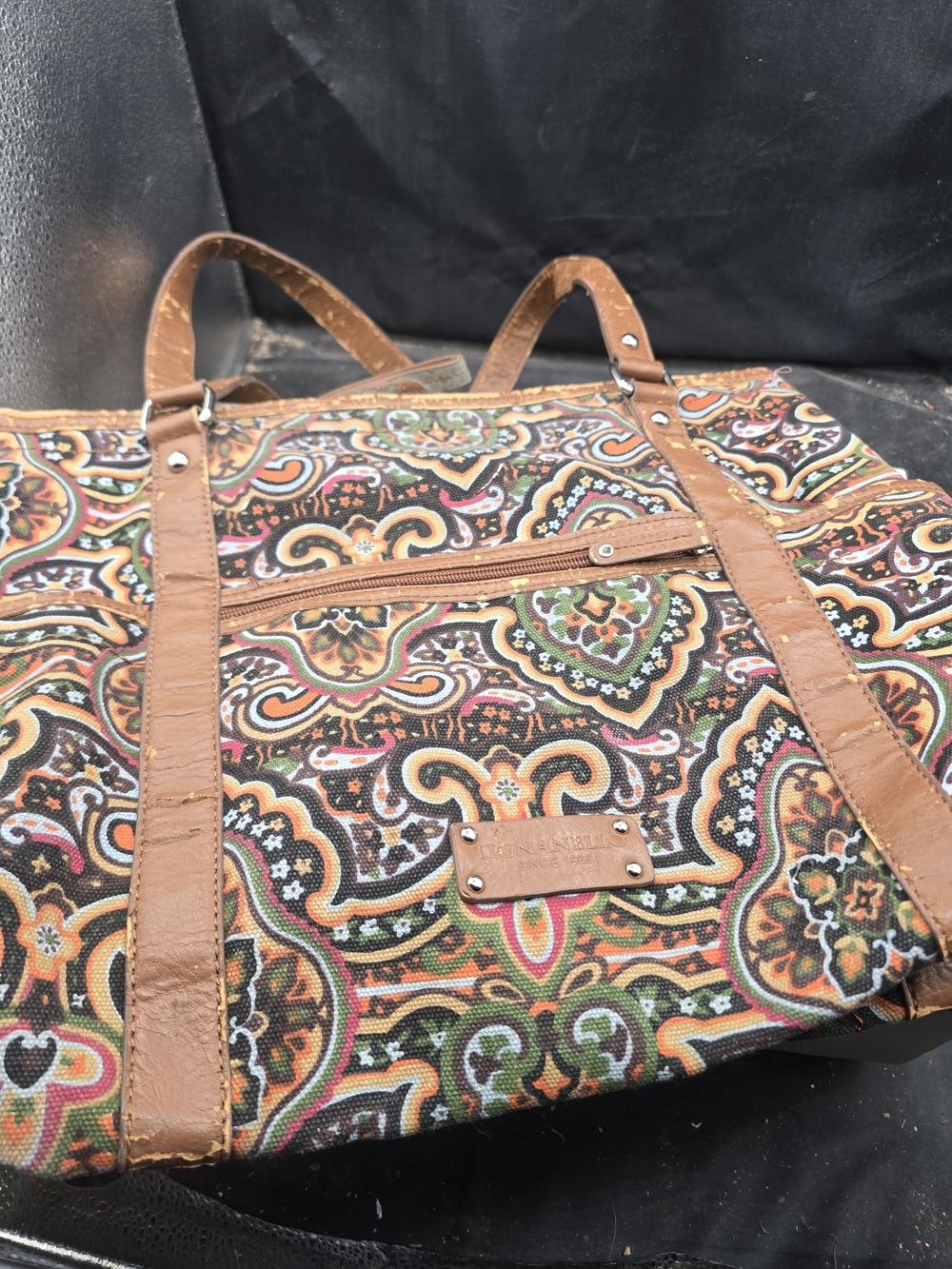 Paisley Canvas‎ Tote with Brown Leather Straps